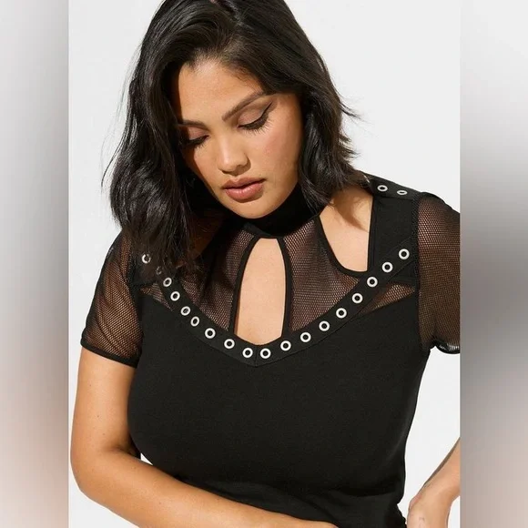 Torrid Black Mesh Eyelet Bodysuit - Picture 3 of 5